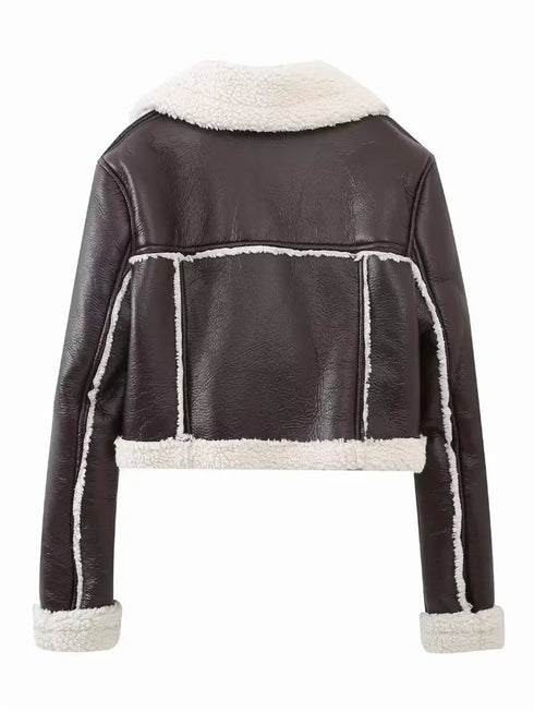 'Josselyn' Faux Fur Cropped Leather Jacket - Celes Fashion